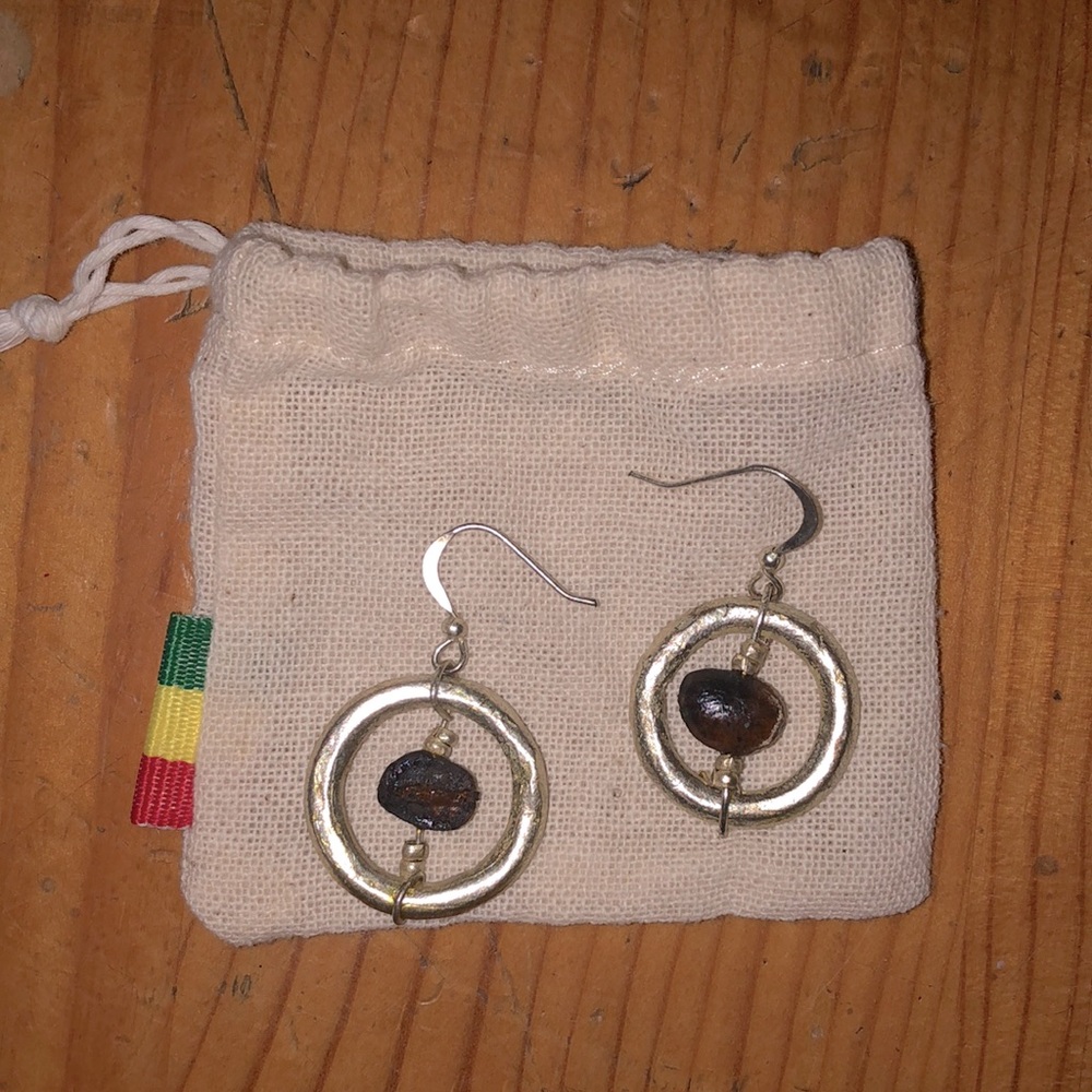Ethiopian handmade silver coffee bean hoop earrings